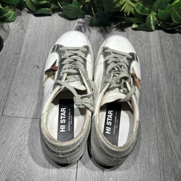 Golden Goose Hi Star/ Low Glitter Star/Silver metallic Camo Women Size 39 - Picture 6 of 10